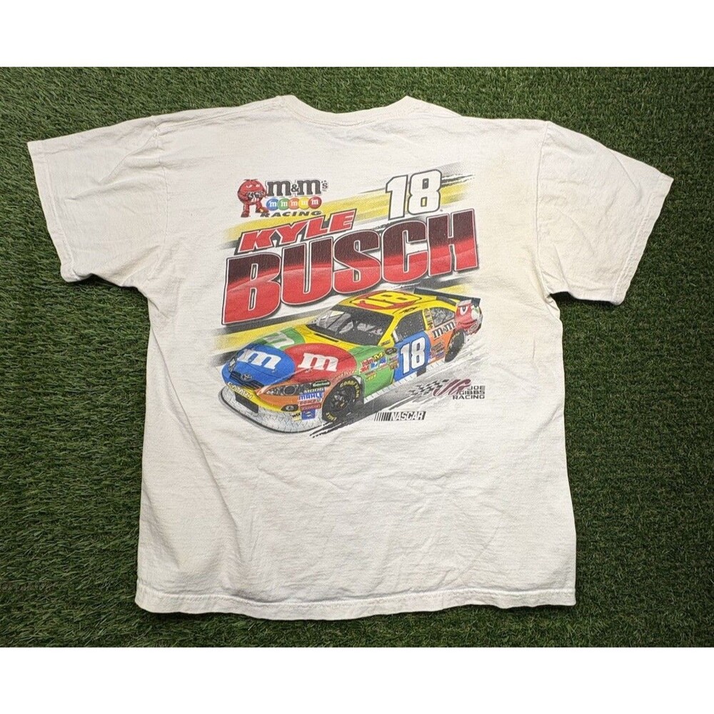 Kyle Busche 18 M&Ms Racing Nascar T-Shirt White Mens Size Medium